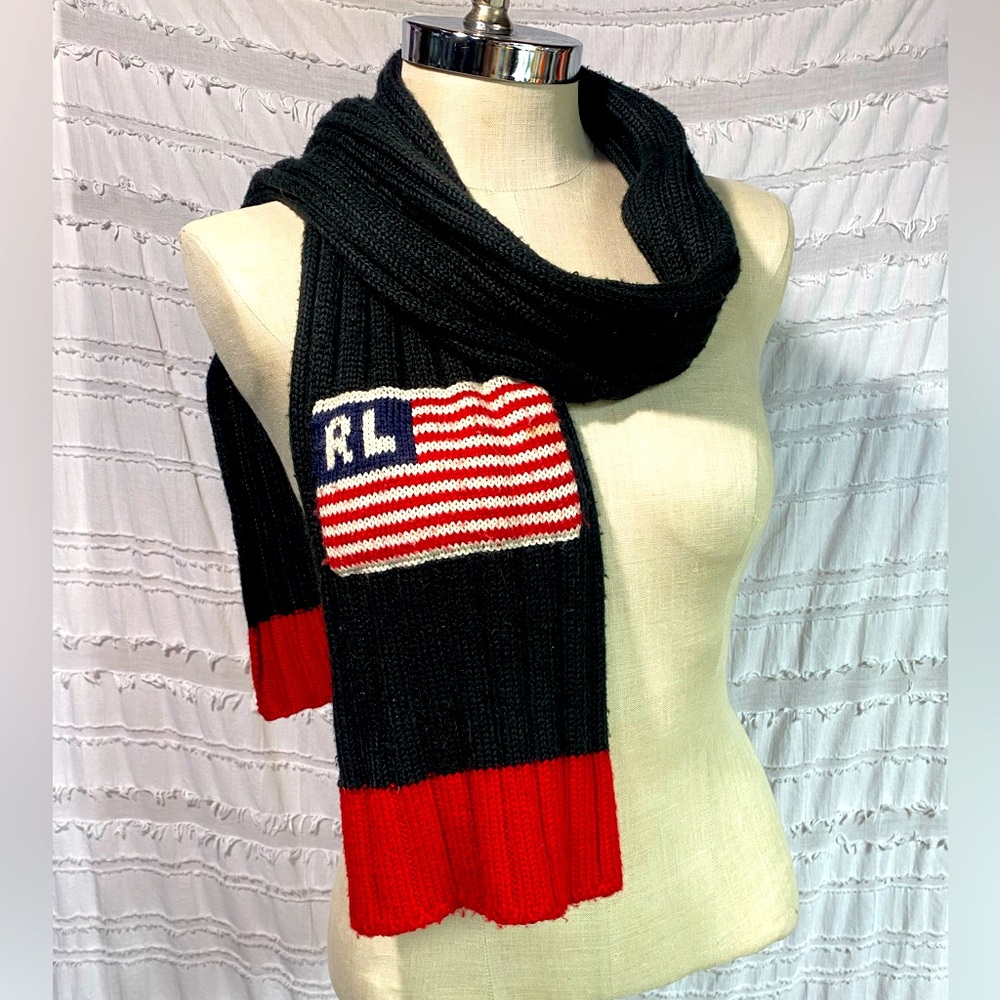 Vtg Polo Ralph Lauren knit scarf American Flag motif